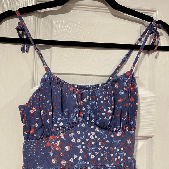 Japna Size XS Thin Adjustable Strap Smocked Back Blue Red Floral Sun Dress - Picture 2 of 10